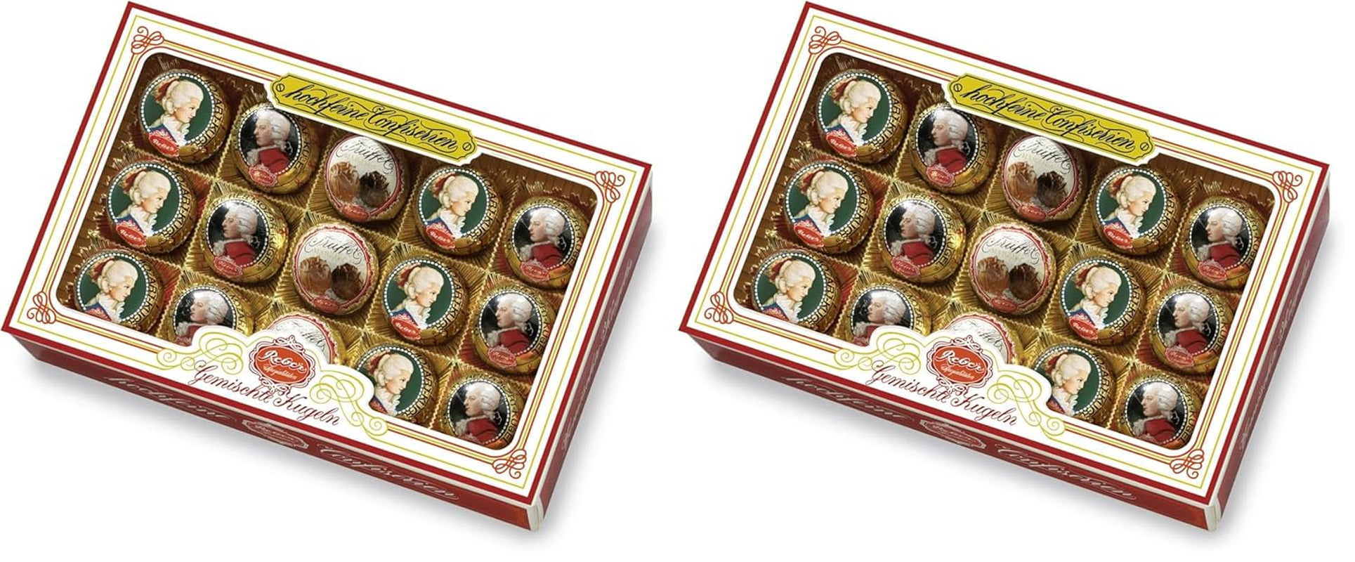 Bile Reber Mozart cu ciocolată neagră, pachet de 6 cu marțipan și nuga, vegane - 1 x 120 g