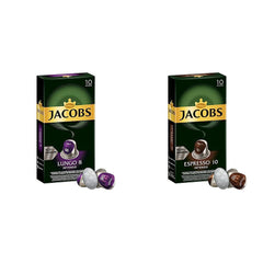 Jacobs Kapseln Lungo Intenso, Intensität 8 & Kapseln Espresso Intenso, Intensität 10,100 Nespresso®* kompatible Kaffeekapseln, 10er Pack, 10 x 10 Getränke
