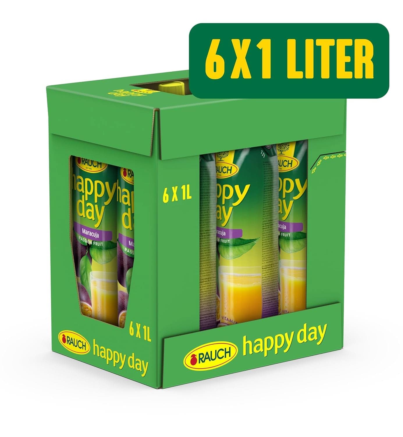 Rauch Happy Day Maracuja | Mit viel Vitamin C | Exotische Magie und intensives Aroma | 6X 1 Liter, Tetra Prisma Alkoholfreie Getränke Naty Shop