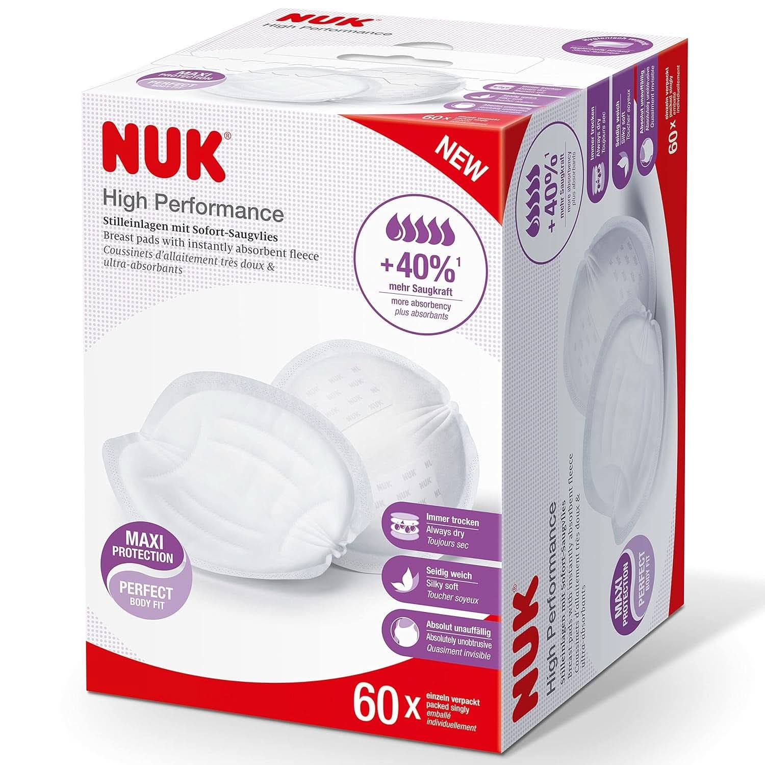 NUK High-Performance Einweg-Stilleinlagen Mit Sofort-Saugvlies | Einlagen Zum Stillen | Einzelverpackung | +40 % mehr Saugkraft | 60 Stück Babynahrung und Stillzubehör Naty Shop