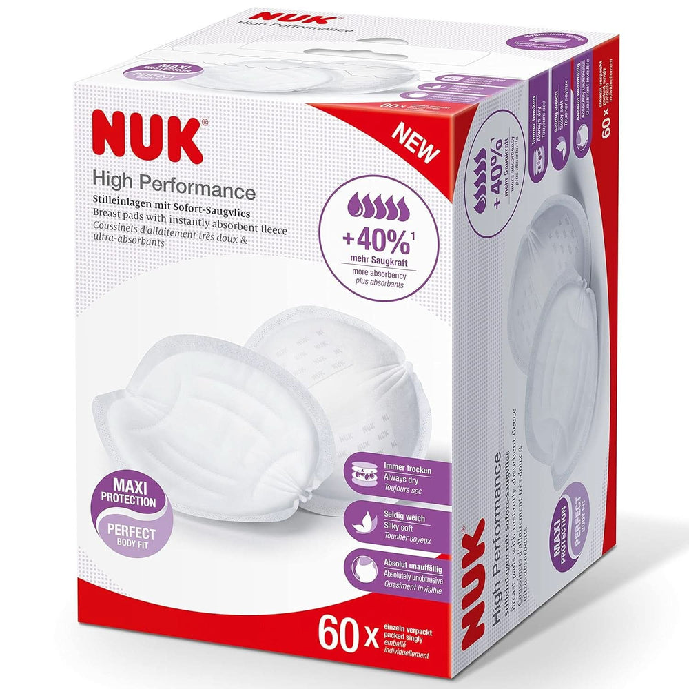 NUK High-Performance Einweg-Stilleinlagen Mit Sofort-Saugvlies | Einlagen Zum Stillen | Einzelverpackung | +40 % mehr Saugkraft | 60 Stück Babynahrung und Stillzubehör Naty Shop