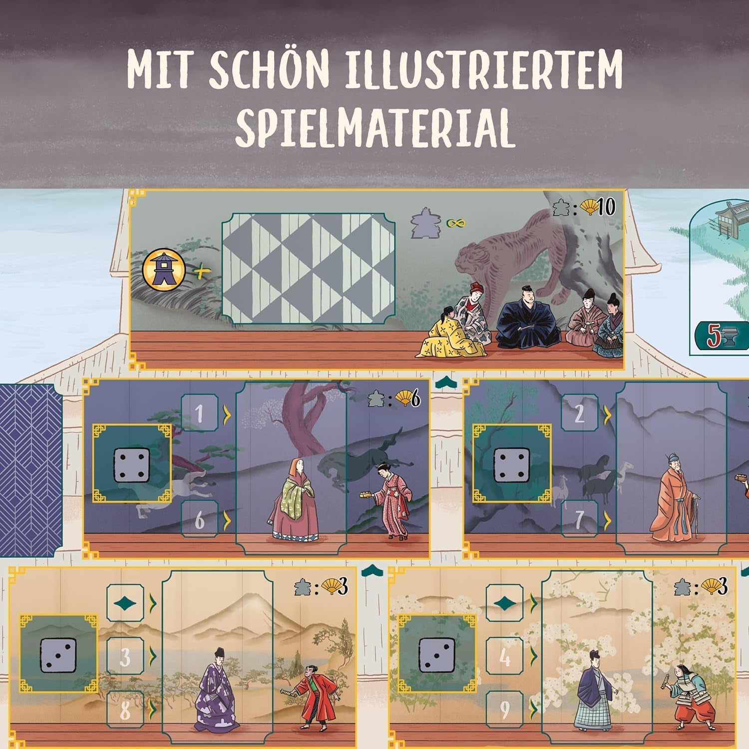 KOSMOS 683948 Das weiße Schloss, Am Hof ​​des Daimyo, Strategiespiel mit speziellem Würfelmechanismus, Brettspiel für 1-4 Spieler ab 12 Jahren, Spiel für Kenner