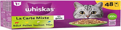 WHISKAS Meal – 48 de pliculețe Fresh – Carton mixt (4 varietăți) – Hrană umedă pentru pisici adulte în jeleu – Hrană umedă completă și echilibrată, potrivită pentru pisici sterilizate