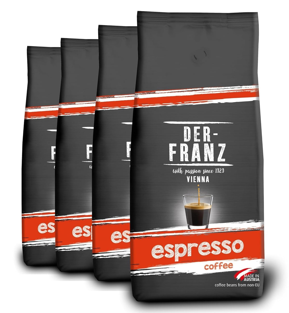 Der-Franz Espressokaffee, Intensität 5/5, Arabica und Robusta, ganze Bohnen, 4 x 1000 g Kaffee Naty Shop 4 x 1 kg Espresso