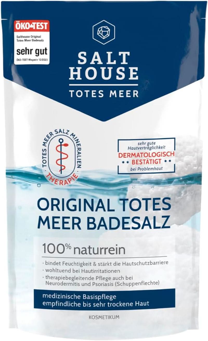 Salthouse Original Badesalz aus dem Toten Meer, Badesalz, beruhigende Hautreizungen, für empfindliche trockene Haut, 100 % natürlich, 500 Gramm Naty Shop Dusche & Bad