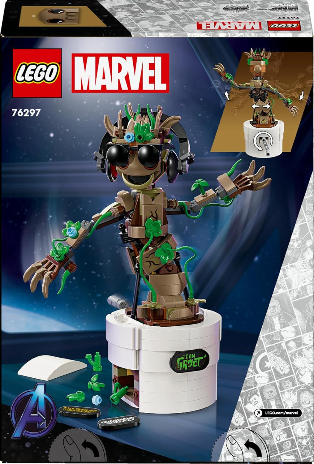 LEGO | Marvel Tanzender Groot - Animierte Minifigur eines Charakters aus Guardians of the Galaxy - Interaktives Spielset - Kreatives Spielzeug - Superhelden Geschenk für Jungen und Mädchen - 76297