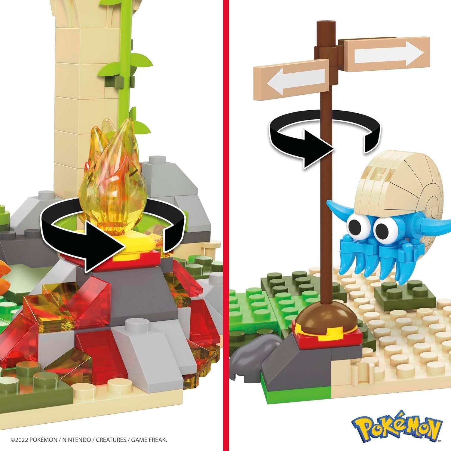 Mega Pokémon Figuren Bauset Dschungel Ruinen, 464 Teile, mit Glumanda, Tragasso und Amonitas-Figuren, Pokémon Spielzeug, Spielzeug ab 7 Jahren, HDL86