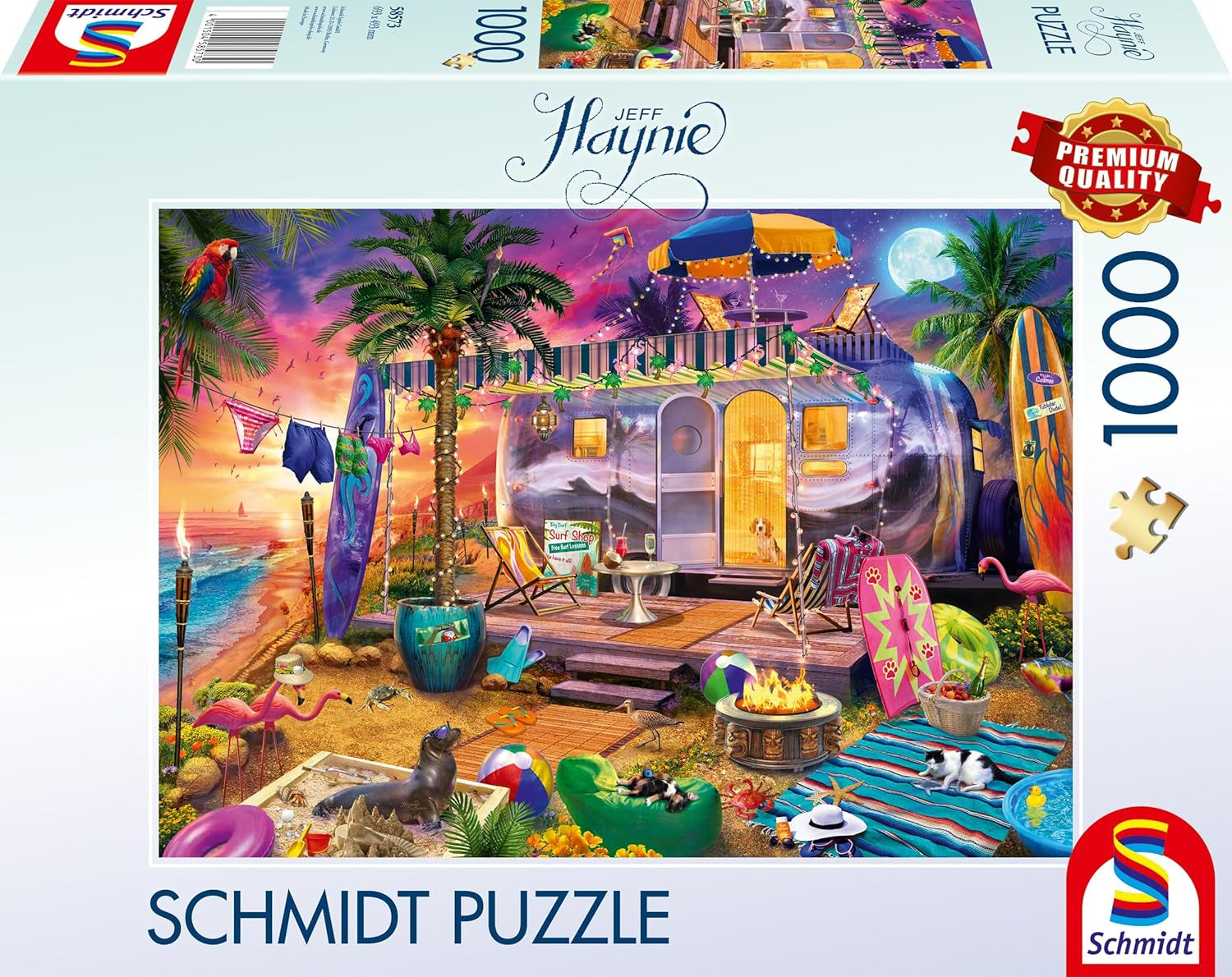 Schmidt Spiele 58573 Jeff Haynie, Mit Dem Wohnwagen Am Meer, puzzle jigsaw 1000 piese Puzzle Naty Shop Titlu implicit