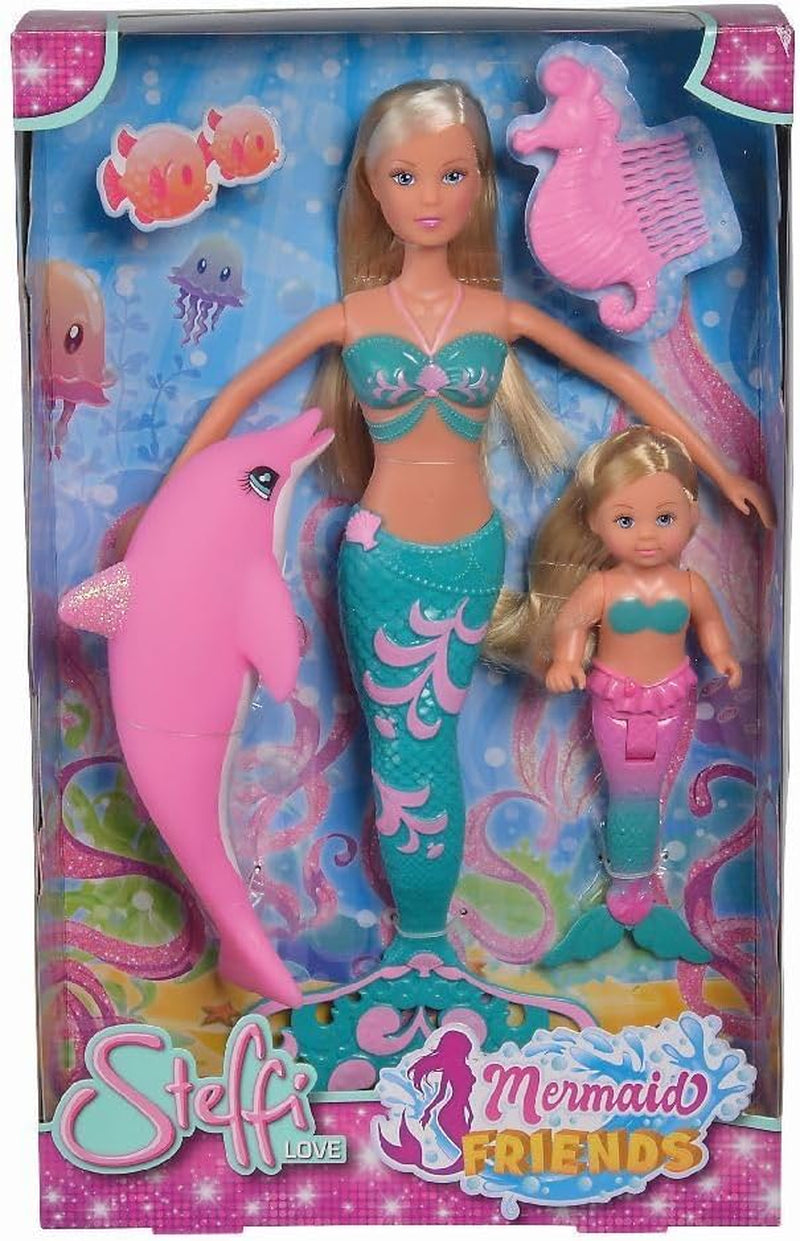 Simba 105733336 - Steffi Love Mermaid Friends, Puppe als Zauberhafte Meerjungfrau mit Schwester Evi, Delfin Figur und mehr, Spielzeug für Kinder ab 3 Jahren