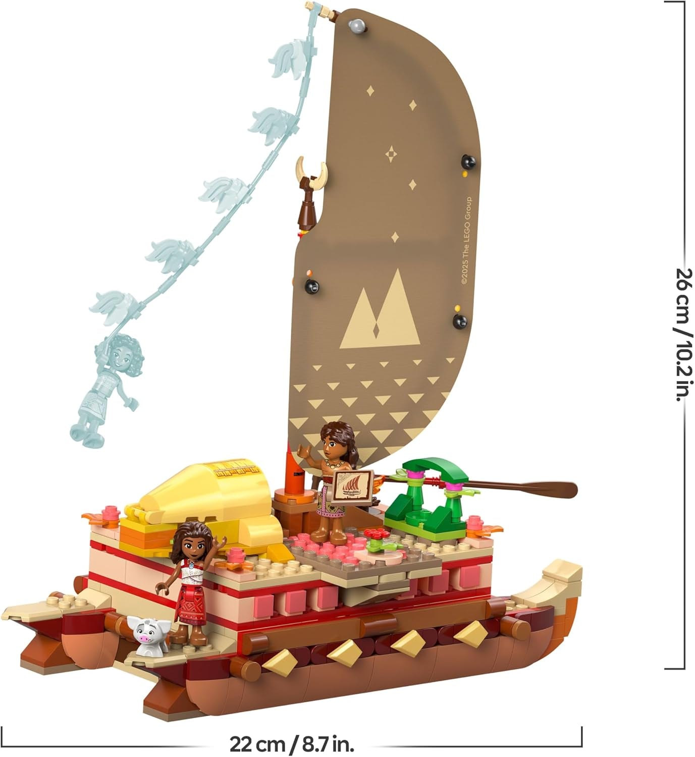 LEGO ǀ Disney Vaiana 2: Vaianas Abenteuerfloß - Spielzeug Boot mit Textilsegel, abnehmbarem Deck, Lagerfeuer & 3 Minifiguren, inkl. Loto und Moni – Geschenk für Mädchen ab 6 Jahren & Fans – 43270