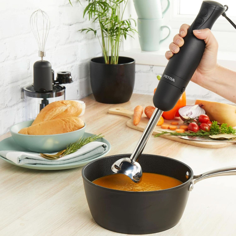 Petra PT2827BMBLKVDE 3-In-1 Mixer – Bpa-Free Attachments, 500Ml-Schüssel, 700Ml-Becher, Schneebesen, Mixen, Zerkleinern, 2 Geschwindigkeiten, Edelstahlklingen, Für Babynahrung, Smoothies, Saucen, 350W Mutter und Kind Naty Shop