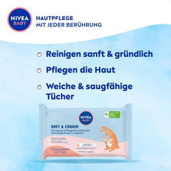 Șervețele umede NIVEA BABY Soft & Cream pentru bebeluși (4 x 57 bucăți)