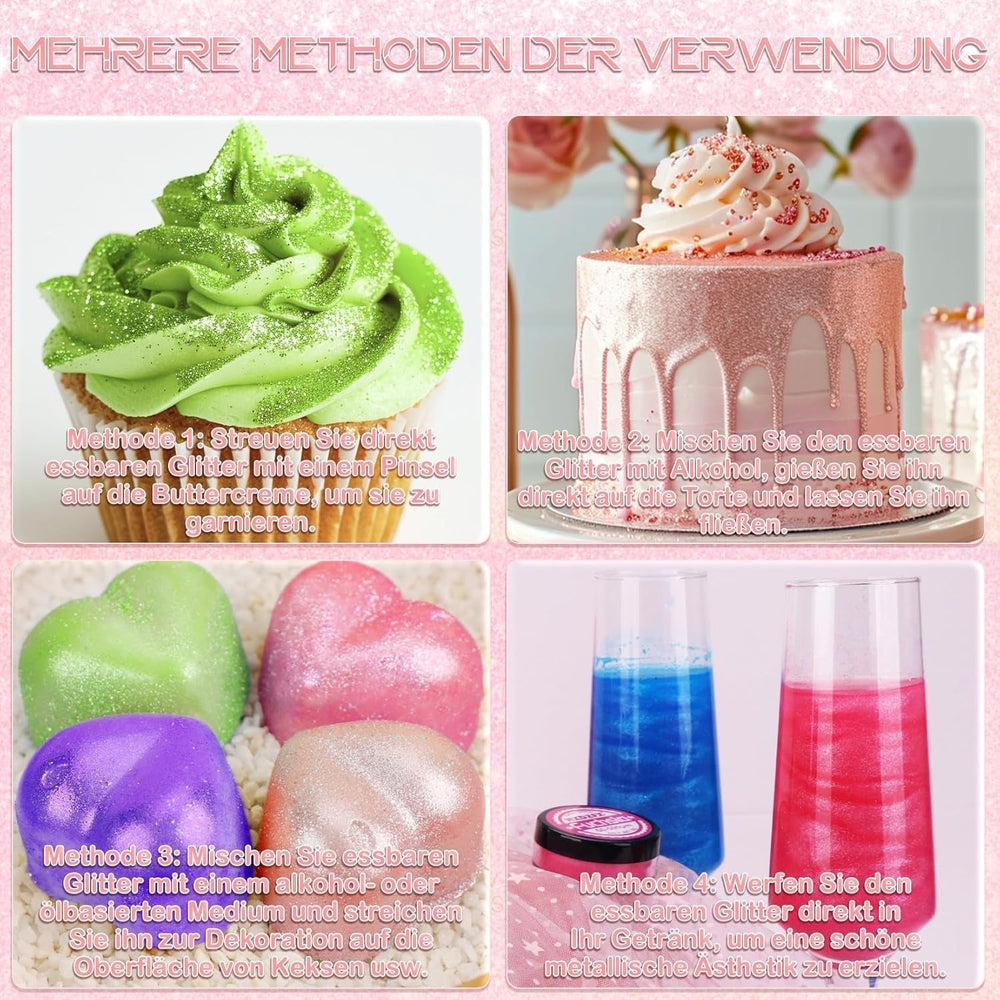 Essbarer Glitzer Für Getränke - Lebensmittelfarbe Pulver, Schimmerndes Glitzerpulver, Lebensmittel Glitzerpuder Für Schokolade, Kuchen, Fondant, Getränke - 8G (Frucht Grün) Naty Shop