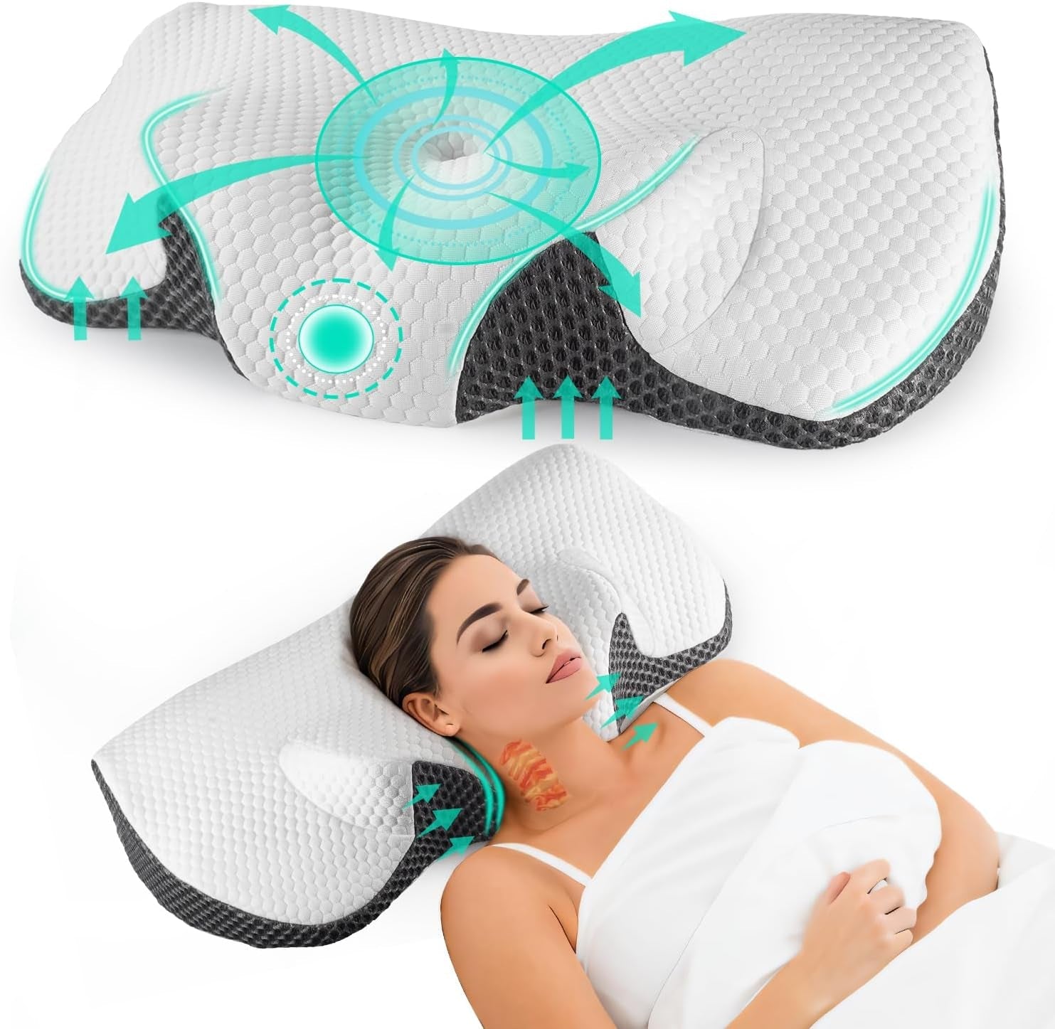 IDEA Pernă pentru dureri de gât, pernă ortopedică fabricată din pernă din spumă de memorie, pernă ergonomică pentru gât pernă pentru sprijin optim, pernă anti-sforăit pentru dormitul lateral, dorsal și abdominal Perne ortopedice cervicale Naty Shop