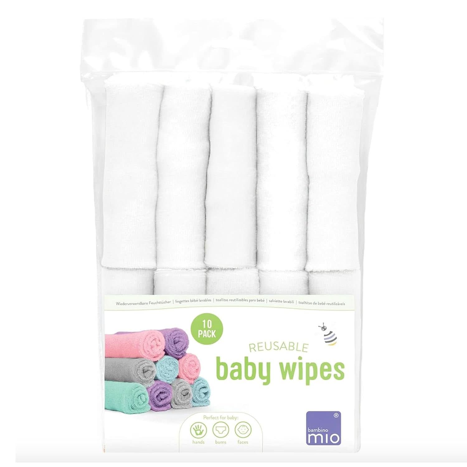 Bambino Mio wiederverwendbare Baby-Feuchttücher – Basic – umweltfreundlich, frei von Chemikalien, doppelseitig, waschbar, 10er-Packung, Wolke – Verpackung kann variieren. Baby-Feuchttücher Naty Shop Snow Everyday