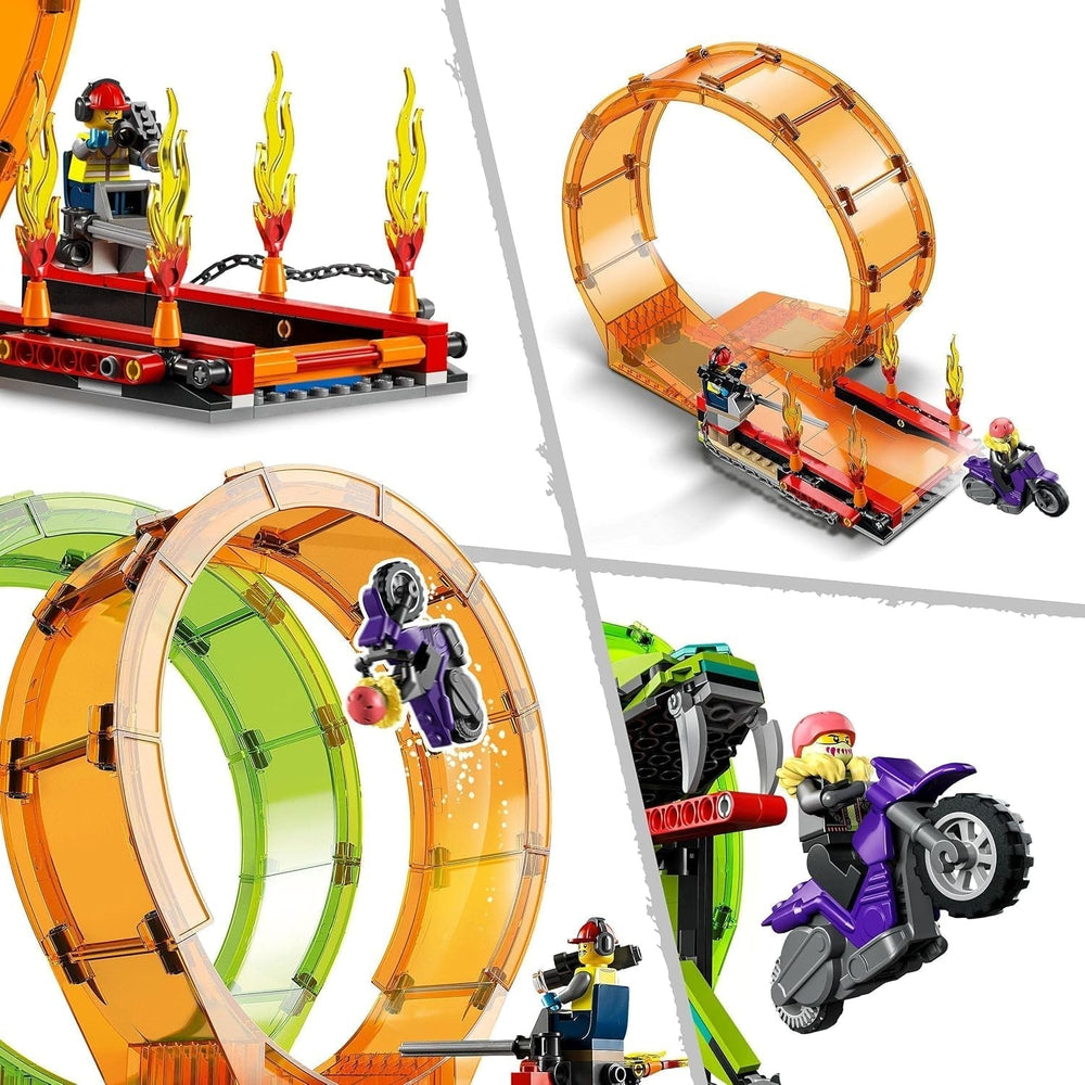 LEGO 60339 City Stuntz Stuntz Show Double Looping Set, Incl. rampă, monster truck, 2X motocicletă și 7 minifigurine, jucărie pentru copii cu vârsta peste 7 ani Seturi de constructie Besuche den LEGO-Store