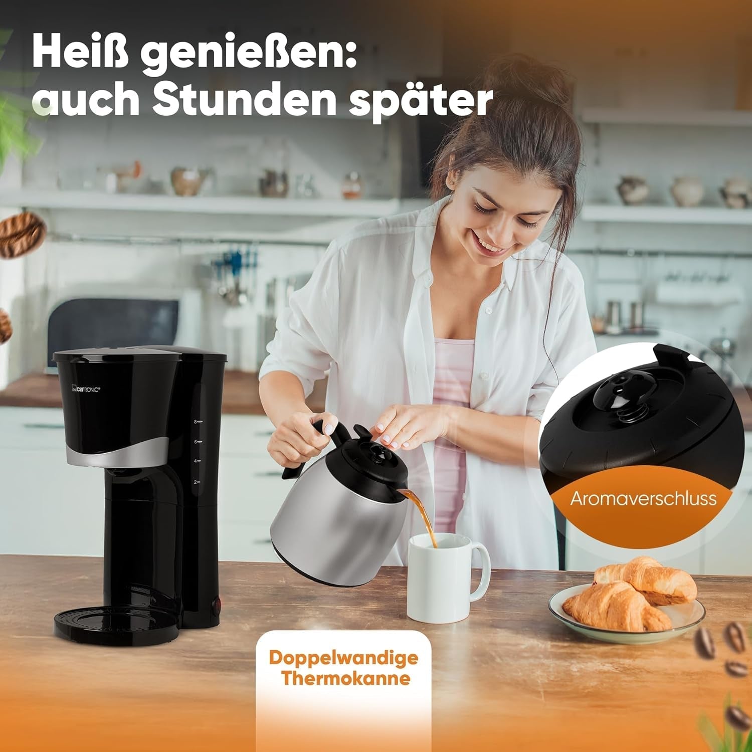 Cafetieră Clatronic® cu termos | pentru 8-10 cești de cafea | fără pierderi de temperatură | cafetieră cu filtru | 1 litru | Espressor | Cafetieră cu filtru cu termos | KA 3327 negru