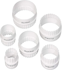 Set de 6 forme rotunde reversibile Tala pentru biscuiți, forme pentru biscuiți cu margini netede și striate, plastic fără BPA, pentru aluat, fondant și marțipan, 48 până la 98 mm