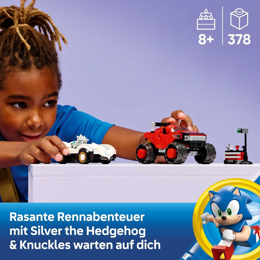 LEGO Sonic the Hedgehog Silvers Auto vs. Knuckles’ Monstertruck - Kinder Spielzeug mit 2 Flitzern und 2 Minifiguren - Geschenk für Jungen und Mädchen ab 8 Jahren - Sonic Fanartikel für Gamer - 77118