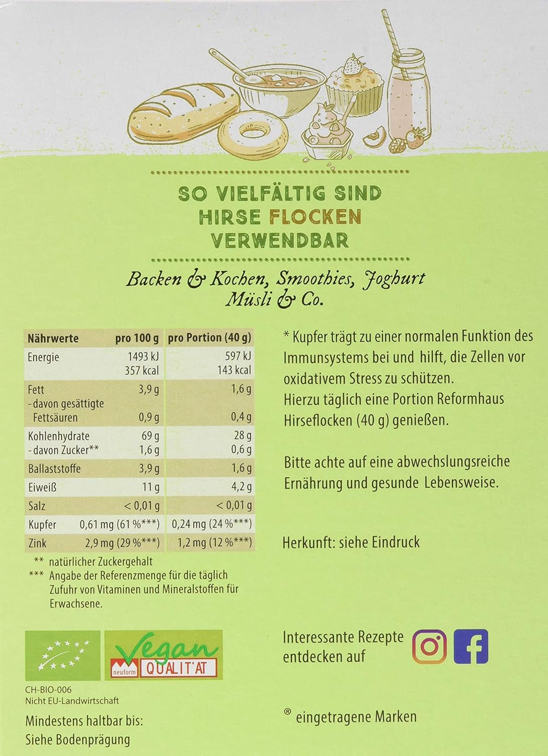 Hirse-Flocken Bio, 6Er Pack (6 X 400 G) Cereale Naty Shop