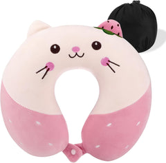 Litimkat pernă pentru gât copii, pernă portabilă pentru gâtï¼Œpernă de călătorieï¼Œ Pernă din spumă de memorie în formă de U, călătorie, avion, mașină, tren, birou, acasă, față de pernă cu model drăguț de animale, detașabilă (roz) Perne ortopedice cervicale Naty Shop Roz