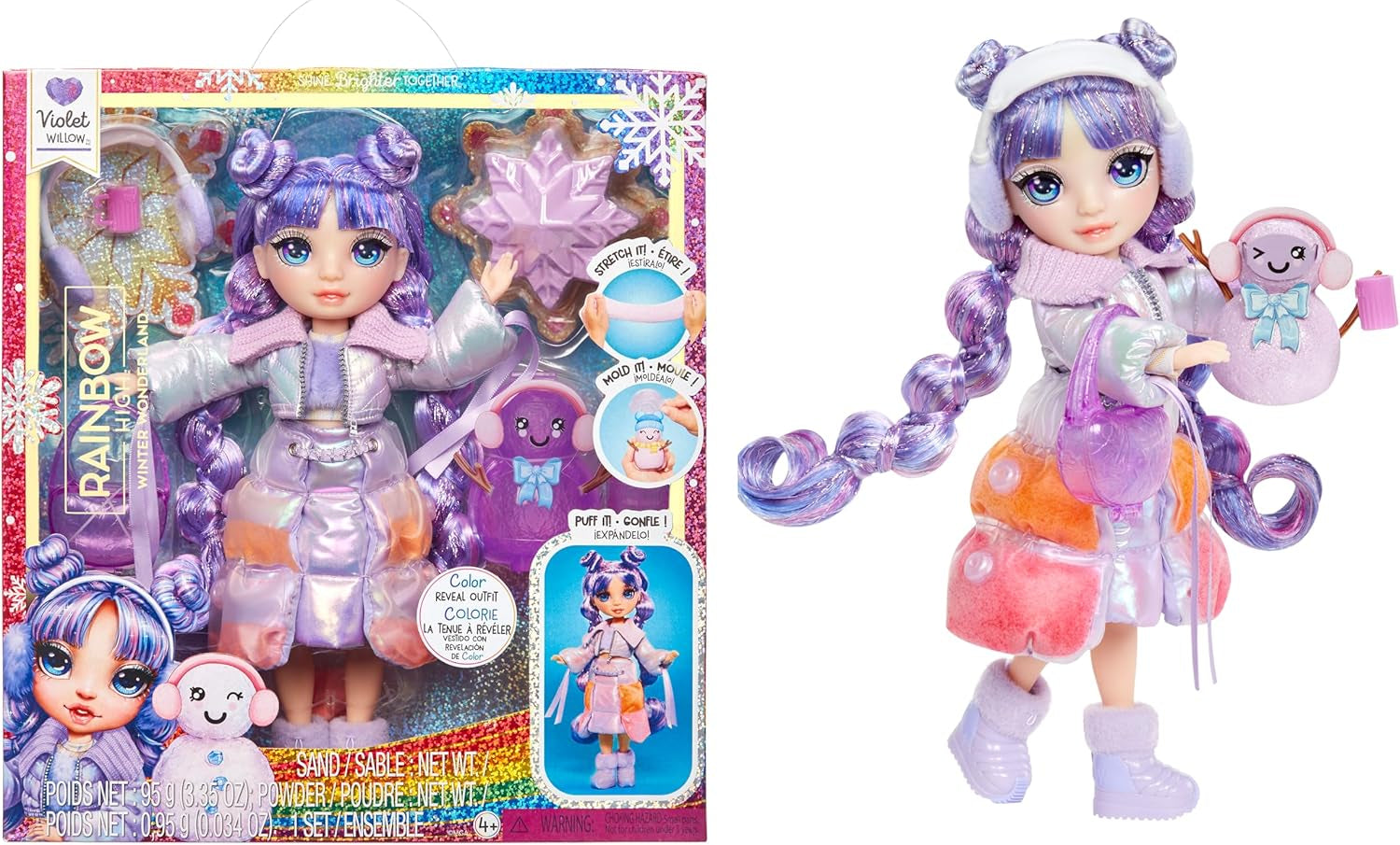 Rainbow High Winter Wonderland - Skyler (Blau) - 28 cm Modepuppe, mit Verstecktem Magischem Schnee, der Sich mit Wasser Aufbauscht, mit Schneemann-Set, Geeignet für Kinder von 4-12 Jahre und Sammler