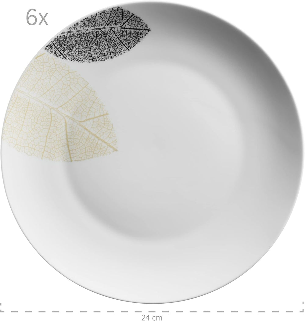 MÄSER 931215 Set de veselă frumos decorat pentru 6 persoane, serviciu combinat 30 de piese, cu forme fără rame, porțelan, alb