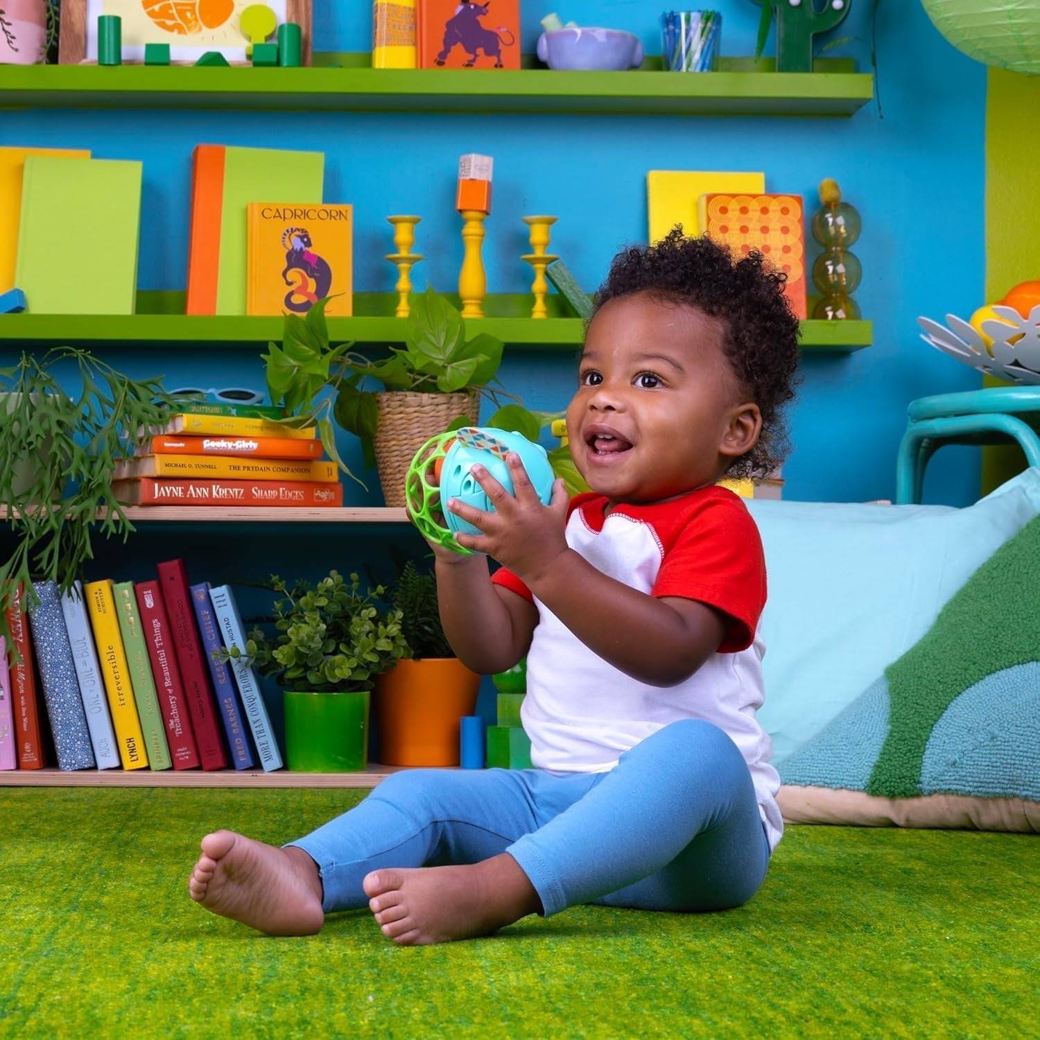 Bright Starts Giggle & Glow Clopoțel care strălucește în întuneric Jucărie cu elefant Oball ușor de prins, nou-născut+, unisex Jucarii Bebe Naty Shop