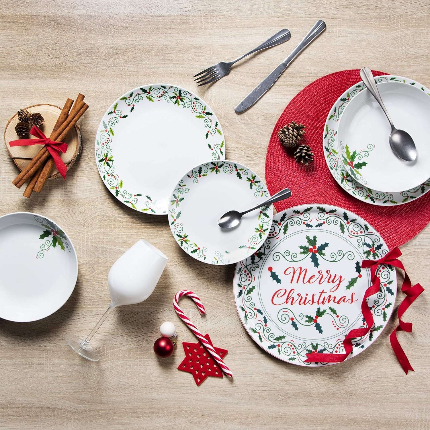 Excelsa SERV.TAV.18 PZ CHRISTMAS HOLLY Weiß