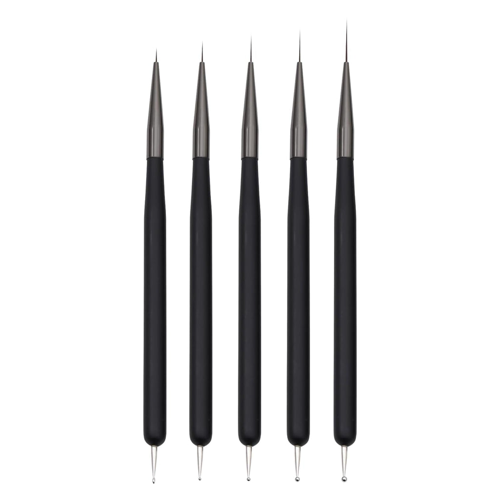 Nagelkunst-Pinsel, 5 Stück, Nailart-Pinsel, Punktierstift-Werkzeuge, Malkunst-Design-Pinsel-Set Für Lange Linien, Dünne Details, Feine Zeichnungsgrößen 7/9/11/15/22 Mm, Schwarz