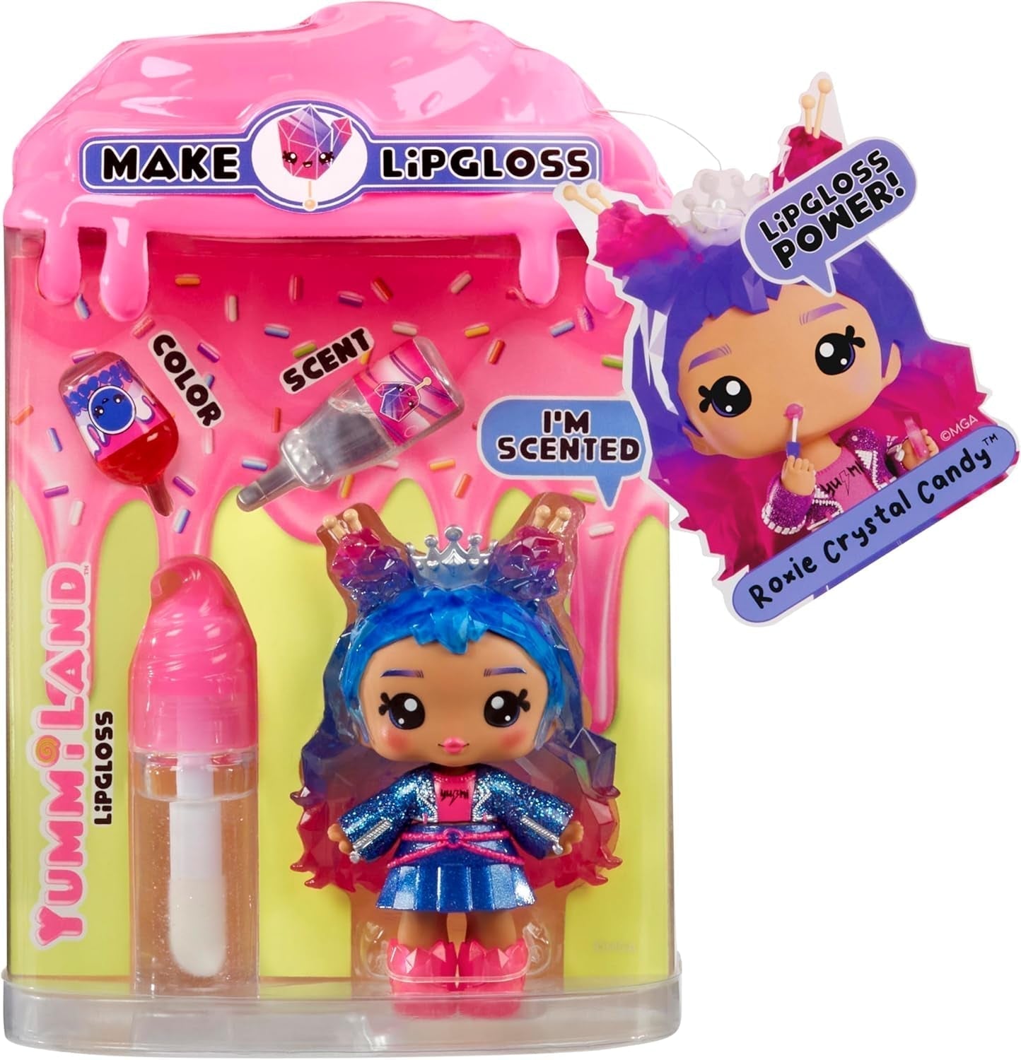 Yummiland Lipgloss-Puppe – Mystery Chase – inklusive DIY-Lipgloss-Set, geeignet für Kinder ab 4 Jahren. Naty Shop Roxie Crystal Candy Dolls Serie 2