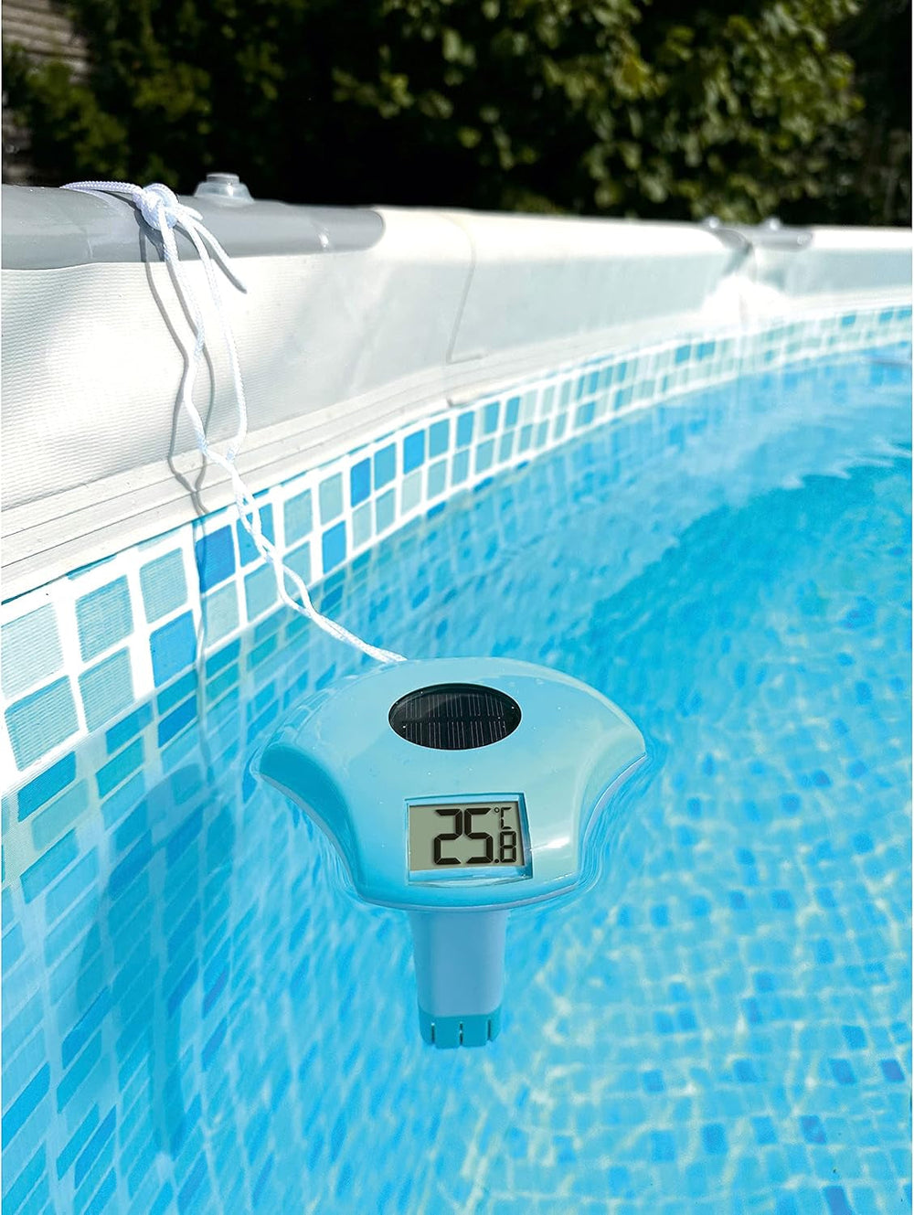 Termometru solar digital pentru piscină TFA Dostmann 30.2033.20, cablu de 1 m, rezistent la apă IPX8, baterie neinclusă, interval de măsurare -20 până la +50 °C, precis, ideal pentru piscine, iazuri, piscine, alb/turcoaz