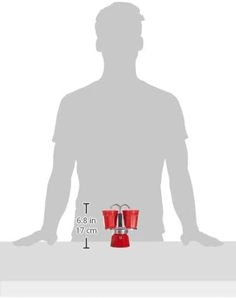Bialetti - Mini Express Kandisky: Set Moka include aparat de cafea pentru 2 cești (90ml) + 2 cești de espresso, roșu, aluminiu