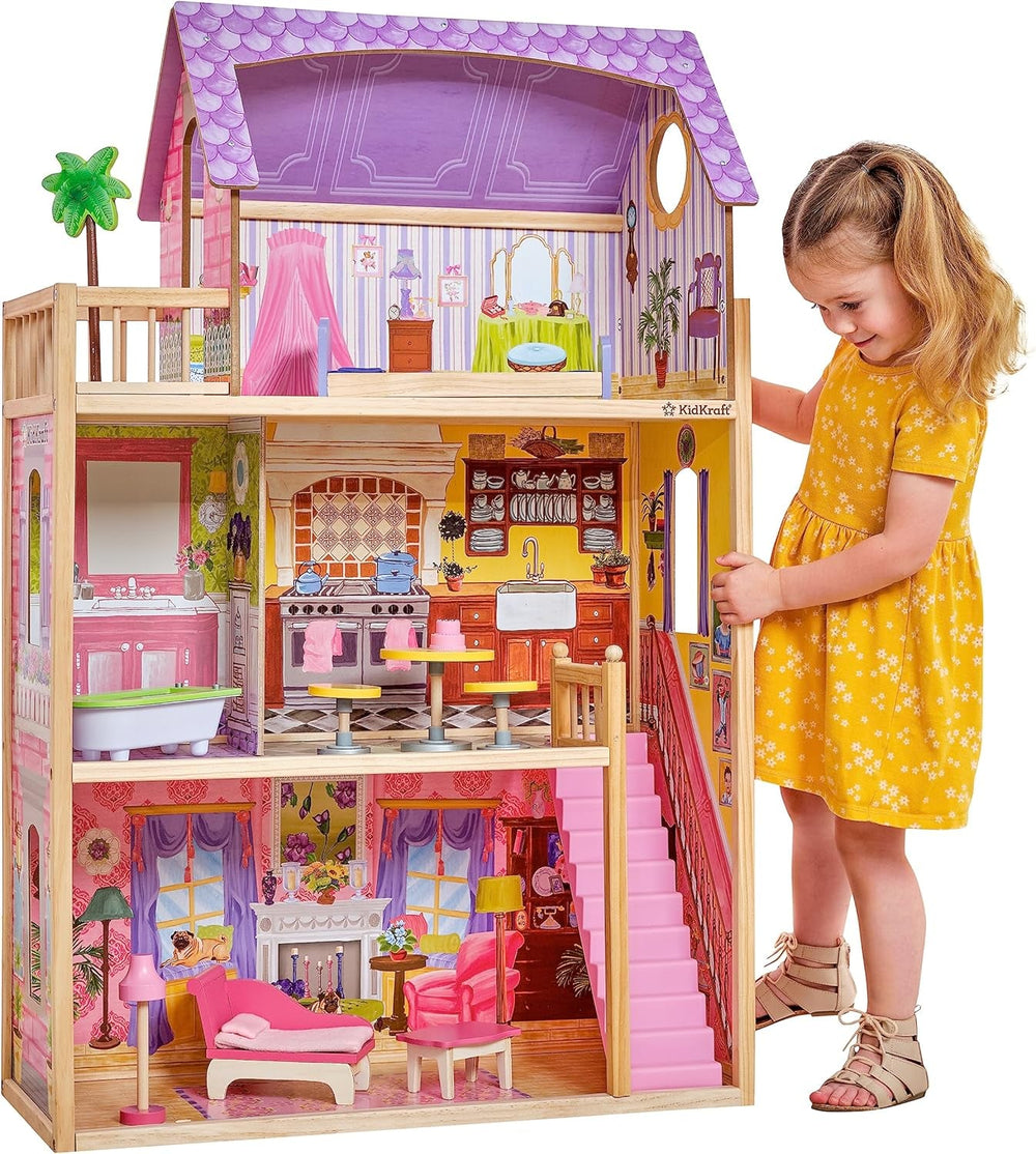 Kidkraft Kayla Holzpuppenhaus mit Möbeln und Zubehör, 3-stöckiges Spielset für 30-cm-Puppen, Spielzeug für 3-Jährige, 65092 – Exklusiv bei Amazon Dollhouses Naty Shop Standardtitel