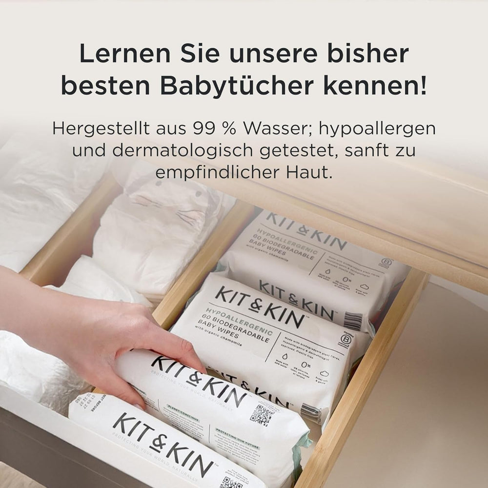 Scutece Kit & Kin Premium Eco, mărimea 4 (9-16 kg), 132 scutece, pe bază de plante și hipoalergenice, protecție fiabilă împotriva scurgerilor, vegane și fără cruzime