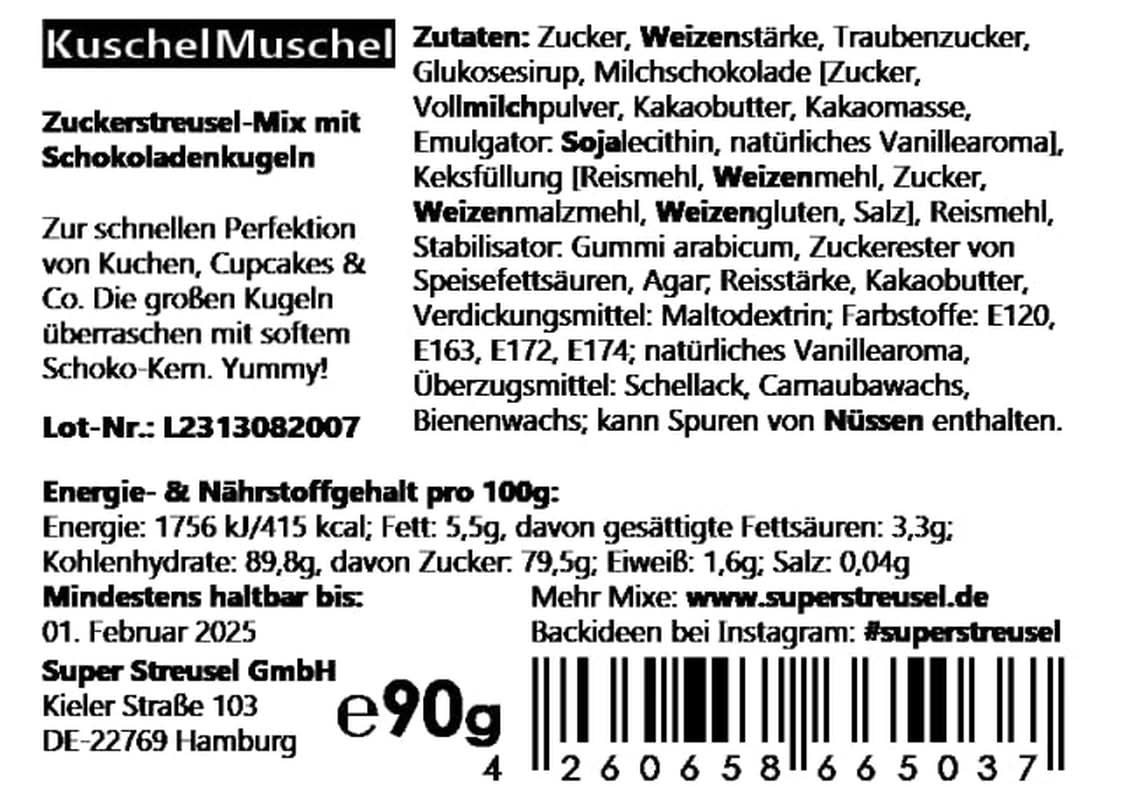 Super Streusel, essbare Zuckerperlen (große Perlen mit Schokoladenfüllung), 90 Gramm Naty Shop