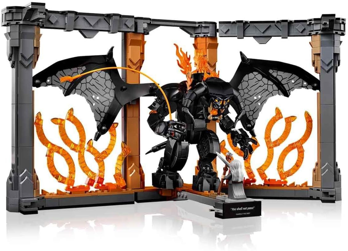 LEGO Icons Der Herr der Ringe: Balrog Bücherstütze - DIY Bücherregal Deko mit Gandalf dem Grauen Minifigur & Drachenfigur - Sammlerstück & Geschenk für Fans - 10367