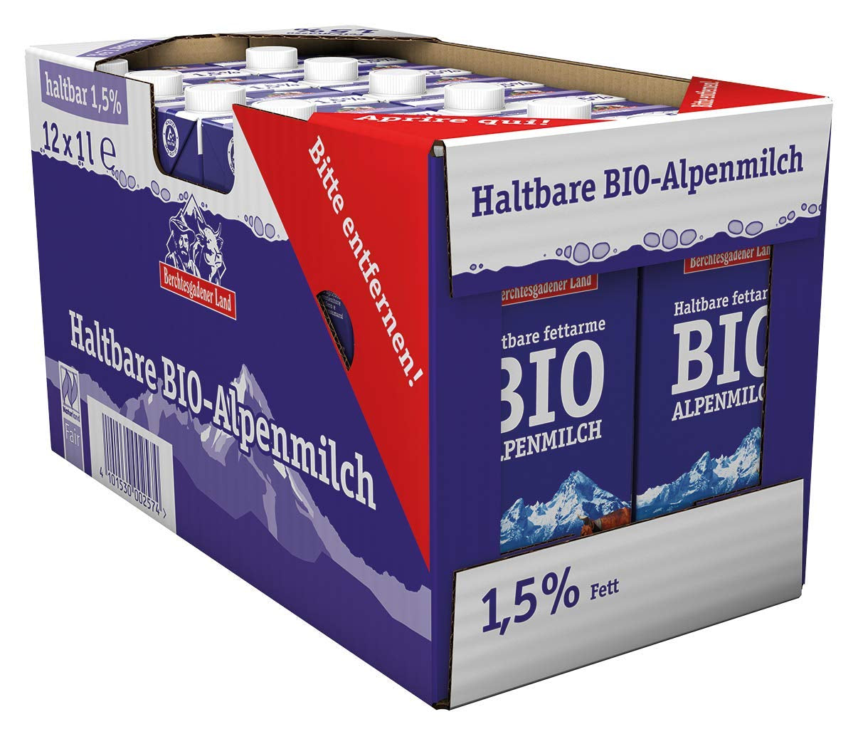 Berchtesgadener Land Haltbare Bergbauern-Milch, 1,5% Fett, 12er Pack (12 x 1 l)