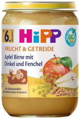 HiPP Bio Apfel Birne mit Dinkel und Fenchel (6 x 190g), ab 6. Monat, mit Bio-Vollkorngetreide und wohltuenden Kräutern, nur natürliche Süße aus Früchten, in bester Bio-Qualität