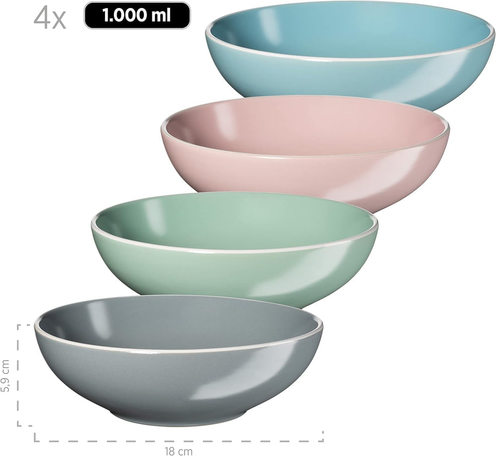 MÄSER 934006 Serie Elissa, Modernes Geschirr Set Für 4 Personen in Bunten Mattglasuren Mit Weißem Rand, 16-Teiliges Kombiservice, Steinzeug, Bunt Tableware Sets Naty Shop