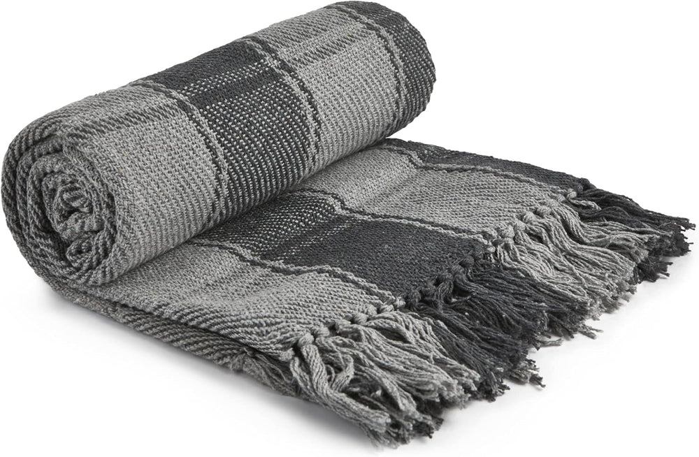 Frisco throw, Bumbac reciclat, Tradițional, Cu carouri, Pentru scaun, canapea, canapea, arunca, pătură, Antracit, 127 X 152 Cm Paturi si Cuverturi Emma Barclay Antracit 50X60" (127X152Cm)
