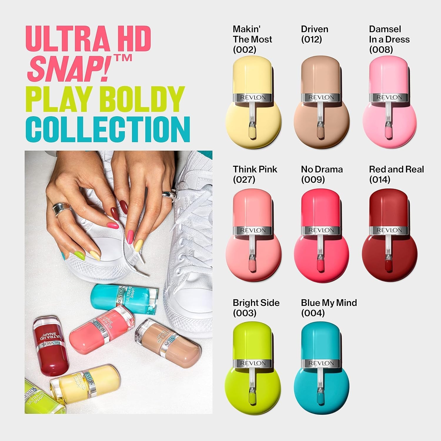 Oja Revlon Ultra HD Snap, formulă vegană de lungă durată, uscare rapidă și acoperire completă într-un singur strat, culoare (8 ml), roșu și negru (014), unisex