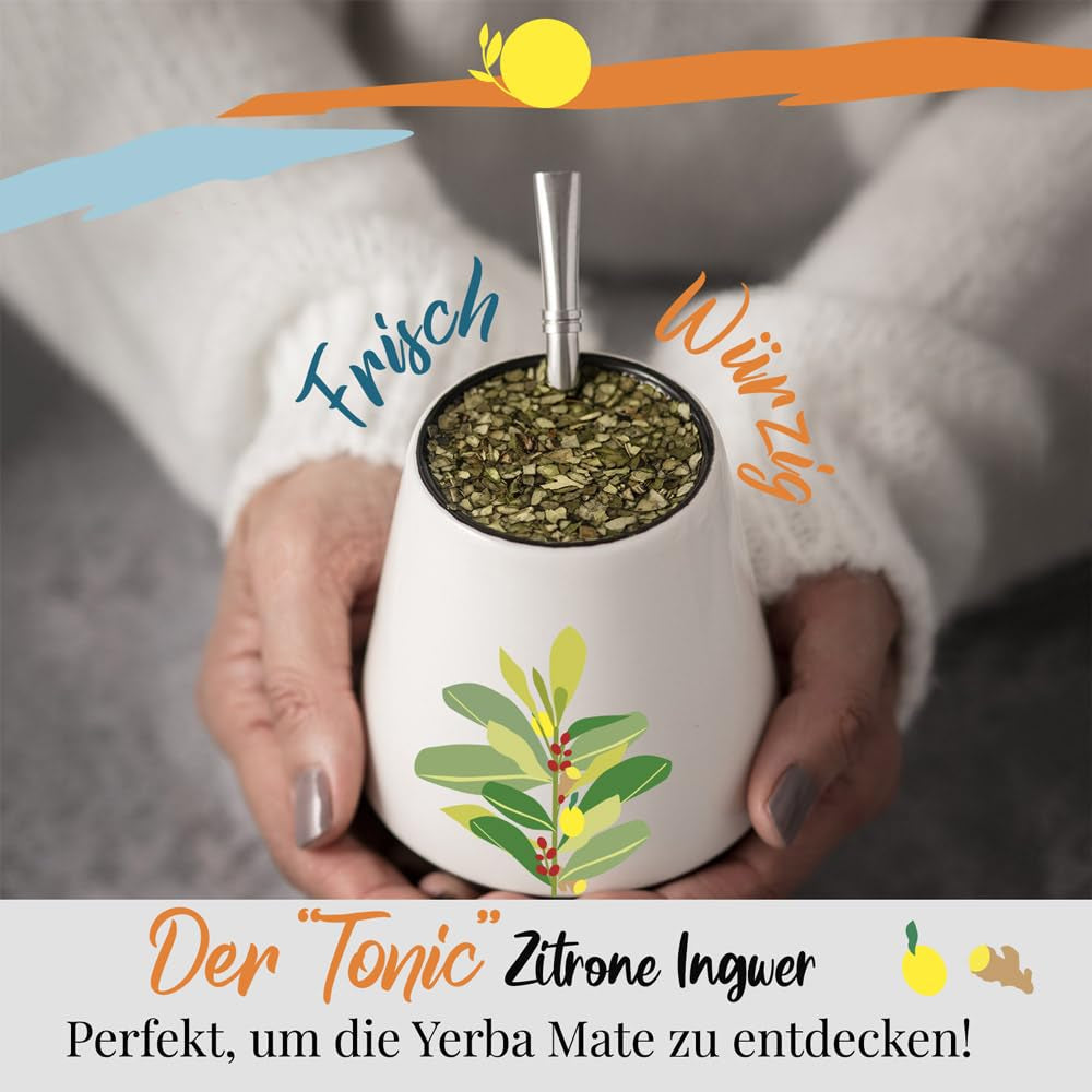 ORIGEENS BIO YERBA MATE CU LĂMÂIE ȘI GHIMBIR 200 G - Ceaiul energizant I Ceai Yerba Mate bio neprăjit, frunze, fără tulpini și praf