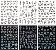 6 Blatt Schmetterling Nagelsticker Selbstklebend Laser Silber Schmetterlings Nagelaufkleber 3D Aurora Silber Schwarz Schmetterlinge Nagel Stickers Frühling Nageldesign Nail Sticker Nail Art Zubehör
