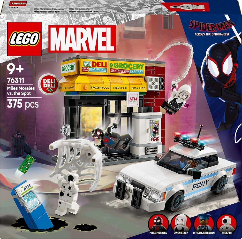 LEGO Marvel Spider-Verse: Miles Morales Vs. Spot – Superhelden-Spielset mit Spielzeugauto – 4 Minifiguren und Minimarkt – Geschenk für Jungen und Mädchen ab 9 Jahren. 76311 Bausets. Besuchen Sie den LEGO-Store