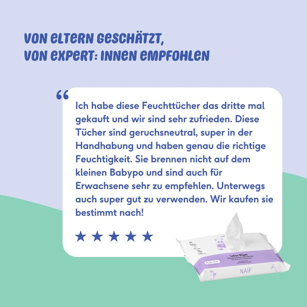 Naïf - Șervețele umede cu loțiune fără plastic - 1296 bucăți (24 pachete a câte 54 de șervețele) - pentru bebeluși și copii - Fundul, corpul și fața bebelușilor - cu Aloe Vera și Bambus - 0% Parfum și Alcool