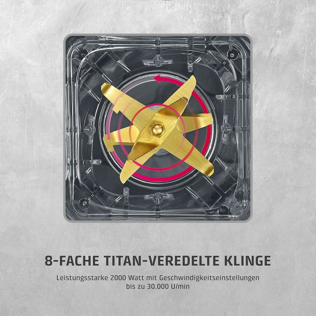 CASO Powerblender B 2000 - Profi Standmixer, 30.000 U/Min, 2000 Watt, Bruchsicherer Tritan-Mixbehälter (2 L), Bpa-Frei, Pulse-, Shake-, Smoothie-Funktion, 8-Fach Messer-System Mit Titanbeschichtung Bucatarie Naty Shop