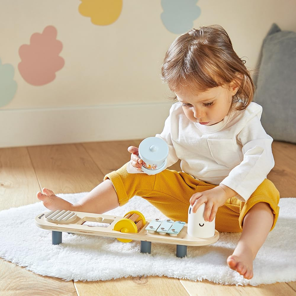 Janod - Șenile muzicale Sweet Cocoon - 5 activități muzicale pentru copii - Educație muzicală timpurie - Jucărie din lemn FSC - De la 12 luni, J04058 Jucarii Bebe Naty Shop