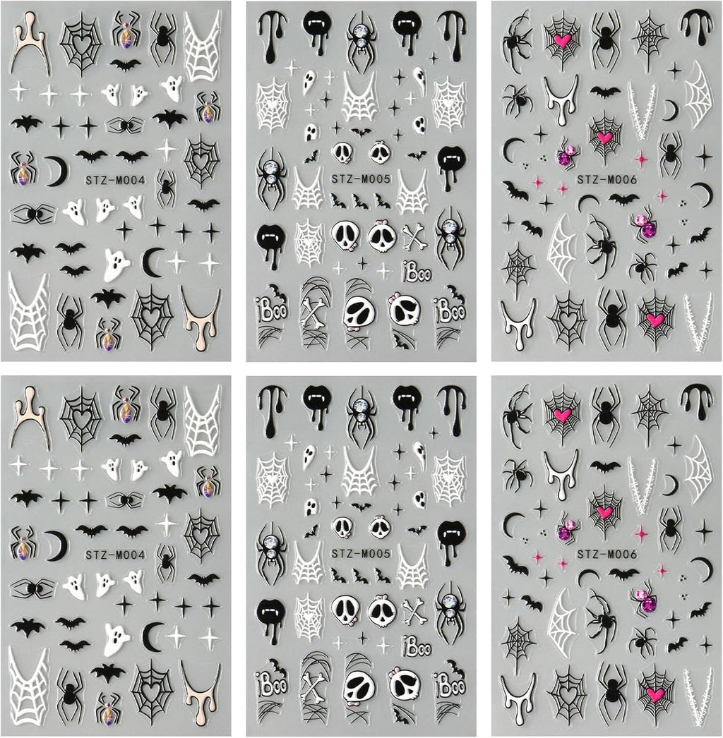 JMEOWIO Nagelsticker Halloween 6 Blatt Nail Art Sticker Selbstklebend Nagelaufkleber Dekoration Nageldesign Zubehör