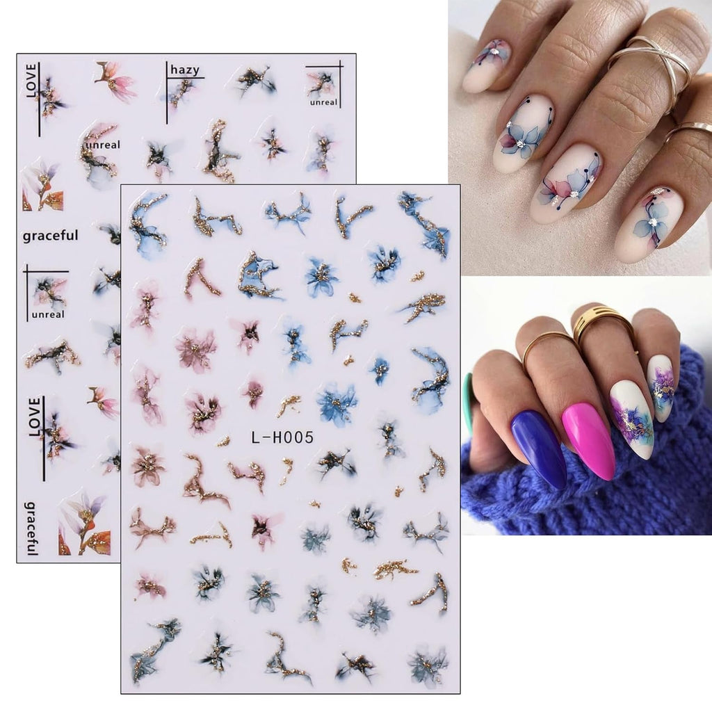Jmeowio JMEOWIO Nagelsticker Marmor Französische Spitze 10 Blatt Nail Art Sticker Selbstklebend Nagelaufkleber Bunt Dekoration Nageldesign Zubehör